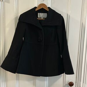 Jessica Simpson Black Pea Coat with Notched Collar and Flared Sleeves